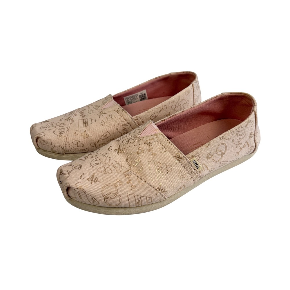 TOMS Womens 6 Pink Wedding Theme Slip On Flats Shoes Wedding Bells Bride‎ Love